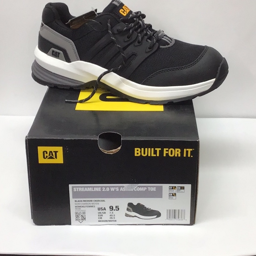 NWT CAT Streamline 2.0 Composite Toe Work Sneaker Black/Charcoal 9.5